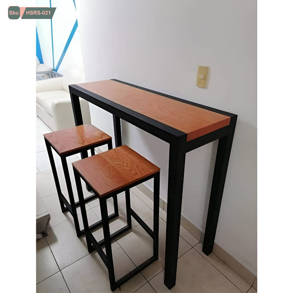 Dining table and 2 chairs of steel and wood - HSRS-021