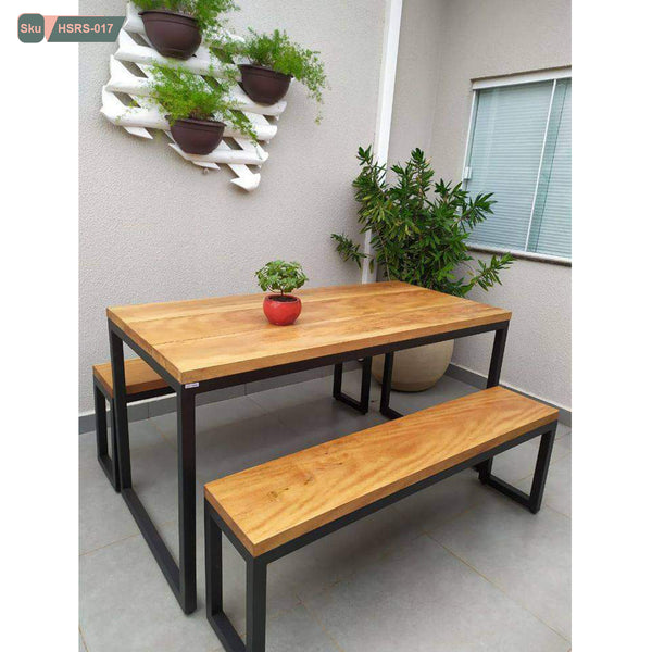 Dining table and 2 rectangular chairs made of steel and wood - HSRS-017