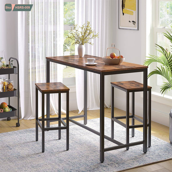 Bar set 2 chairs and a table of steel and wood - HSRS-009