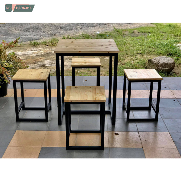 Dining set of 4 chairs and a table of steel and wood - HSRS-016