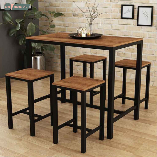 Dining set of 4 chairs and a table of steel and wood - HSRS-019