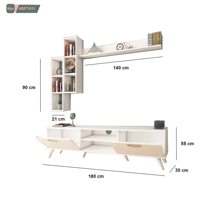 ترابيزة تليفزيون مع وحدات اضافية خشب ام دي اف عالي الجودة - HSFT-011 - هوم ديكوريا
