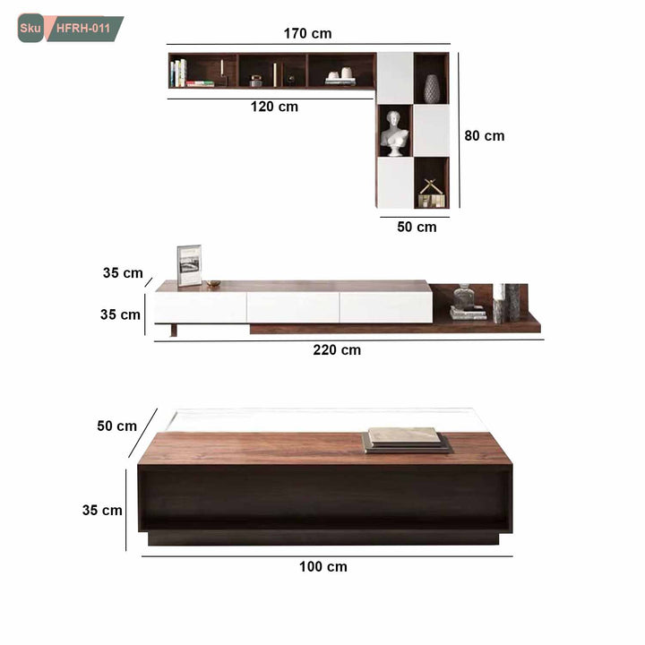 ترابيزة تليفزيون وقهوة ووحده خشب أم دى أف عالي الجودة - HFRH-011 - هوم ديكوريا