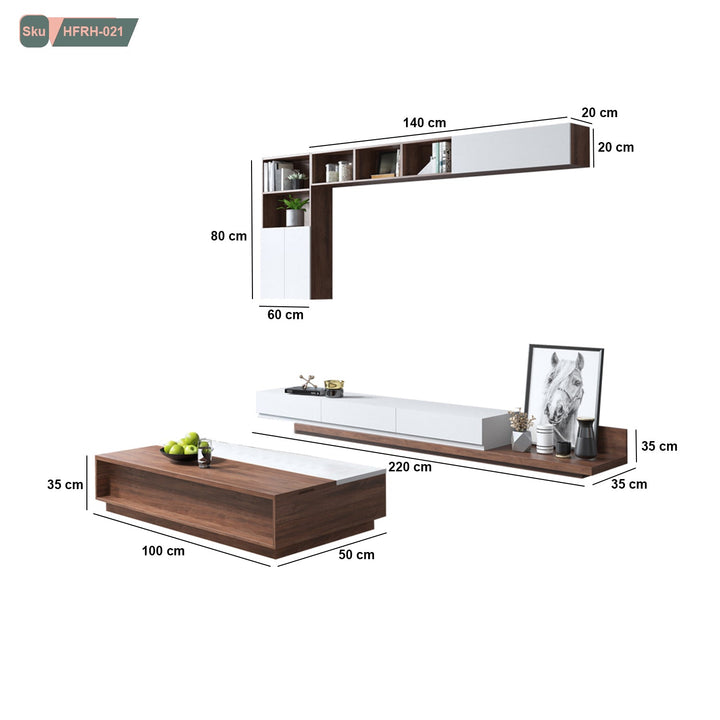 ترابيزة تليفزيون وترابيزة قهوة خشب أم دى أف عالي الجودة - HFRH-021 - هوم ديكوريا