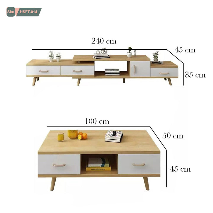 ترابيزة تليفزيون وترابيزة قهوة خشب ام دي اف عالي الجودة - HSFT-014 - هوم ديكوريا
