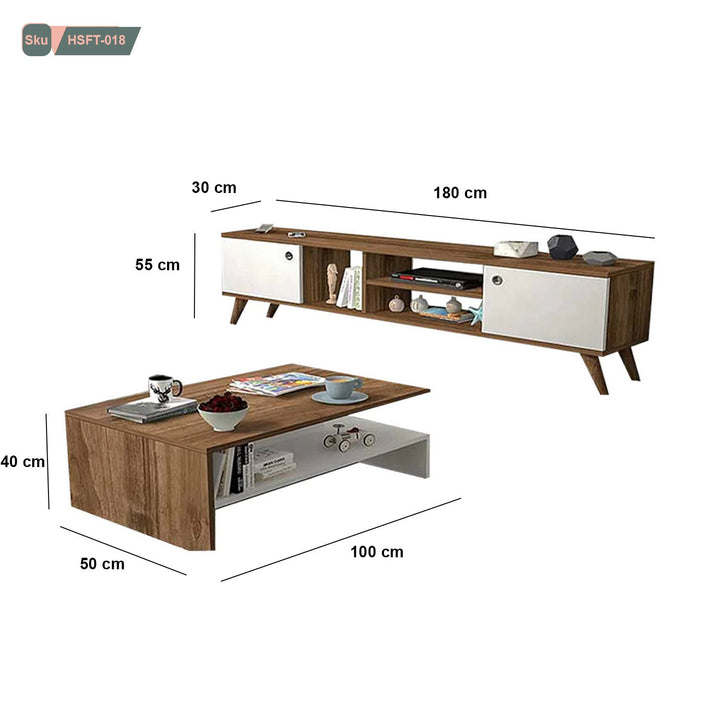 ترابيزة تليفزيون وترابيزة قهوة خشب ام دي اف عالي الجودة - HSFT-018 - هوم ديكوريا